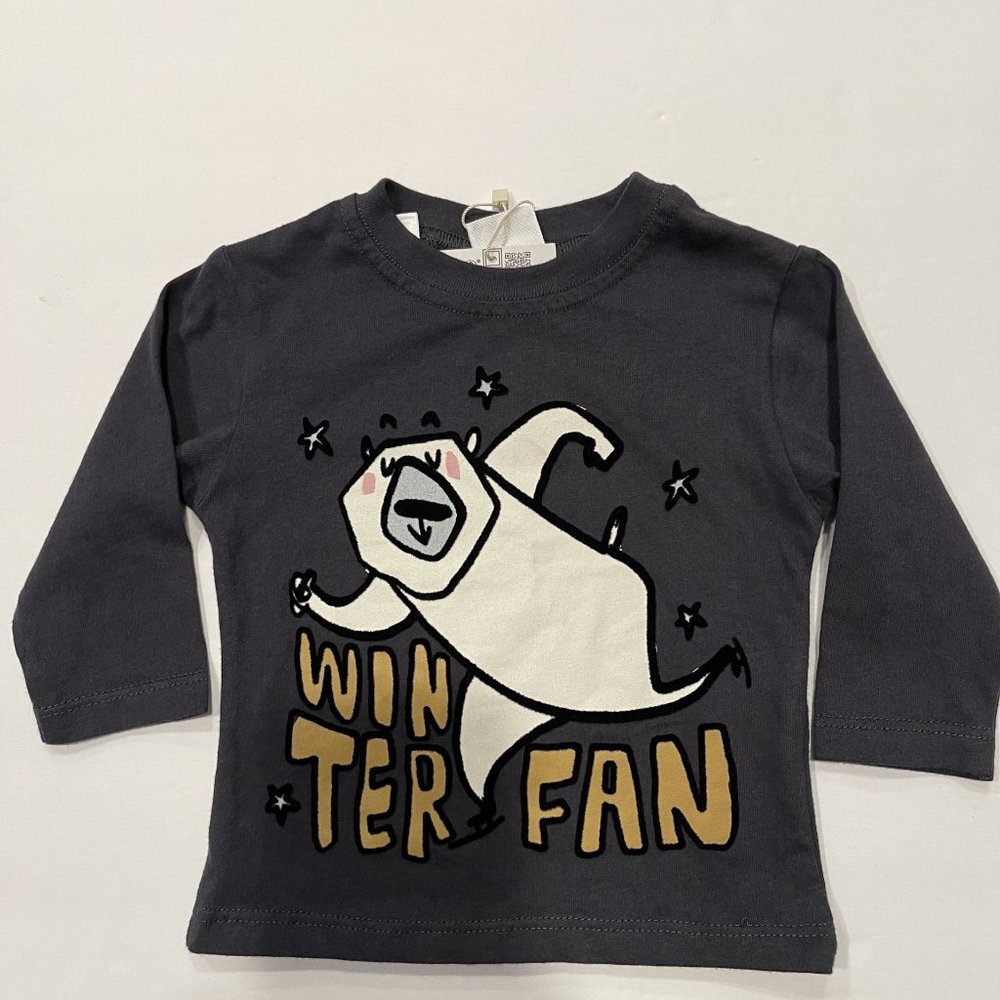 ZARA Baby "Winter Fan" 3/4 Sleeve Cotton Shirt 6-9 months 74 cm NWT